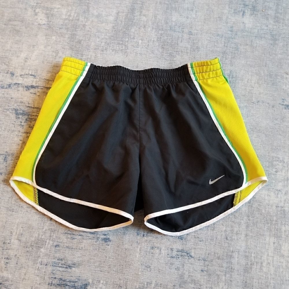 Womens Nike Dri Fit Tempo Running Shorts Black Yellow Green Size XS